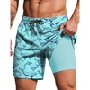 COOFANDY 2 in 1 Mens Swim Trunks 7 Inch Swim Shorts Swim Suits Board Shorts | 7 Inch，Quick Dry Fabric，Drawstring with Elastic Waist，Cooling Compression Liner with an Extra Pocket, Athletic Fit(Blue Whale)