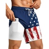 COOFANDY 2 in 1 Mens Swim Trunks 7 Inch Swim Shorts Swim Suits Board Shorts | 7 Inch，Quick Dry Fabric，Drawstring with Elastic Waist，Cooling Compression Liner with an Extra Pocket, Athletic Fit(Navy National Flag)