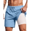 COOFANDY 2 in 1 Mens Swim Trunks 7 Inch Swim Shorts Swim Suits Board Shorts | 7 Inch，Quick Dry Fabric，Drawstring with Elastic Waist，Cooling Compression Liner with an Extra Pocket, Athletic Fit(Light Blue)