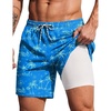 COOFANDY 2 in 1 Mens Swim Trunks 7 Inch Swim Shorts Swim Suits Board Shorts | 7 Inch，Quick Dry Fabric，Drawstring with Elastic Waist，Cooling Compression Liner with an Extra Pocket, Athletic Fit(Blue Coconut)