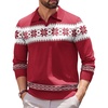 COOFANDY Long Sleeve Polo Shirts for Men Pullover Sweaters Knit Polo Shirt | Vintage V-Neck Polo,Retro Open Collar,Soft Breathable Knit,Stretch Ribbed Cuffs & Hem,Vacation Casual Style,Business(Christmas Red & White)