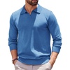 COOFANDY Long Sleeve Polo Shirts for Men Pullover Sweaters Knit Polo Shirt | Vintage V-Neck Polo,Retro Open Collar,Soft Breathable Knit,Stretch Ribbed Cuffs & Hem,Vacation Casual Style,Business(Dark Blue)