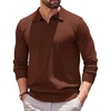 COOFANDY Long Sleeve Polo Shirts for Men Pullover Sweaters Knit Polo Shirt | Vintage V-Neck Polo,Retro Open Collar,Soft Breathable Knit,Stretch Ribbed Cuffs & Hem,Vacation Casual Style,Business(Caramel)