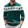 COOFANDY Long Sleeve Polo Shirts for Men Pullover Sweaters Knit Polo Shirt | Vintage V-Neck Polo,Retro Open Collar,Soft Breathable Knit,Stretch Ribbed Cuffs & Hem,Vacation Casual Style,Business(Christmas Green & White)