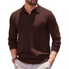 COOFANDY Long Sleeve Polo Shirts for Men Pullover Sweaters Knit Polo Shirt | Vintage V-Neck Polo,Retro Open Collar,Soft Breathable Knit,Stretch Ribbed Cuffs & Hem,Vacation Casual Style,Business(Brown)