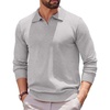COOFANDY Long Sleeve Polo Shirts for Men Pullover Sweaters Knit Polo Shirt | Vintage V-Neck Polo,Retro Open Collar,Soft Breathable Knit,Stretch Ribbed Cuffs & Hem,Vacation Casual Style,Business(Light Gray)