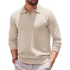 COOFANDY Long Sleeve Polo Shirts for Men Pullover Sweaters Knit Polo Shirt | Vintage V-Neck Polo,Retro Open Collar,Soft Breathable Knit,Stretch Ribbed Cuffs & Hem,Vacation Casual Style,Business(Ivory)