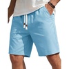 COOFANDY Men’s Casual Cotton Linen Shorts Elastic Waist Drawstring Shorts | Stretch Linen Chino, Lightweight Breathable, Flat Front, Phone Pockets, Regular Fit, 9 Inch Inseam, Summer Beach Vacation(Light Blue)