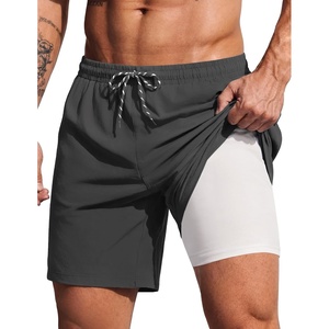 COOFANDY 2 in 1 Mens Swim Trunks 7 Inch Swim Shorts Swim Suits Board Shorts | 7 Inch，Quick Dry Fabric，Drawstring with Elastic Waist，Cooling Compression Liner with an Extra Pocket, Athletic Fit(Dark Gray)