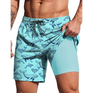 COOFANDY 2 in 1 Mens Swim Trunks 7 Inch Swim Shorts Swim Suits Board Shorts | 7 Inch，Quick Dry Fabric，Drawstring with Elastic Waist，Cooling Compression Liner with an Extra Pocket, Athletic Fit(Blue Whale)