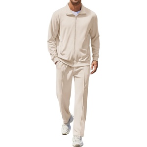 COOFANDY Men’s Casual Sweatsuit 2 Piece Athletic Full Zip Tracksuit Jacquard Jogging Set Fashion Jackets And Pants Outfit(Cream)