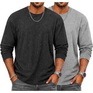 COOFANDY Mens Long Sleeve Tee Shirts Cotton Vintage Washed T Shirts Relaxed Fit Basic Tees(Black & Light Grey)