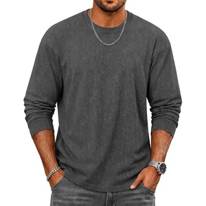 COOFANDY Mens Long Sleeve Tee Shirts Cotton Vintage Washed T Shirts Relaxed Fit Basic Tees(Dark Grey)