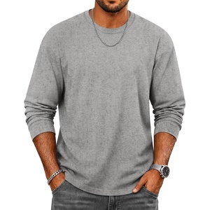 COOFANDY Mens Long Sleeve Tee Shirts Cotton Vintage Washed T Shirts Relaxed Fit Basic Tees(Light Grey)