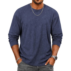 COOFANDY Mens Long Sleeve Tee Shirts Cotton Vintage Washed T Shirts Relaxed Fit Basic Tees(Navy Blue)