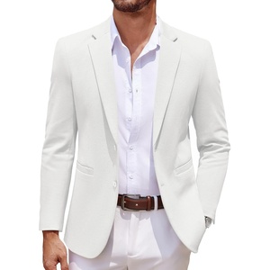 COOFANDY Mens Sport Coats Casual Knit Blazer Two Button Suit Jacket | Modern Slim-fit Silhouette with Structured Shoulders,Stretch Comfort & Versatile Style for Weddings,Business or Daily Wear(White)