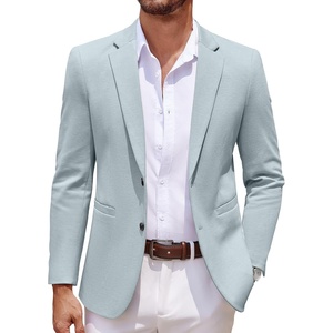 COOFANDY Mens Sport Coats Casual Knit Blazer Two Button Suit Jacket | Modern Slim-fit Silhouette with Structured Shoulders,Stretch Comfort & Versatile Style for Weddings,Business or Daily Wear(Light Blue)