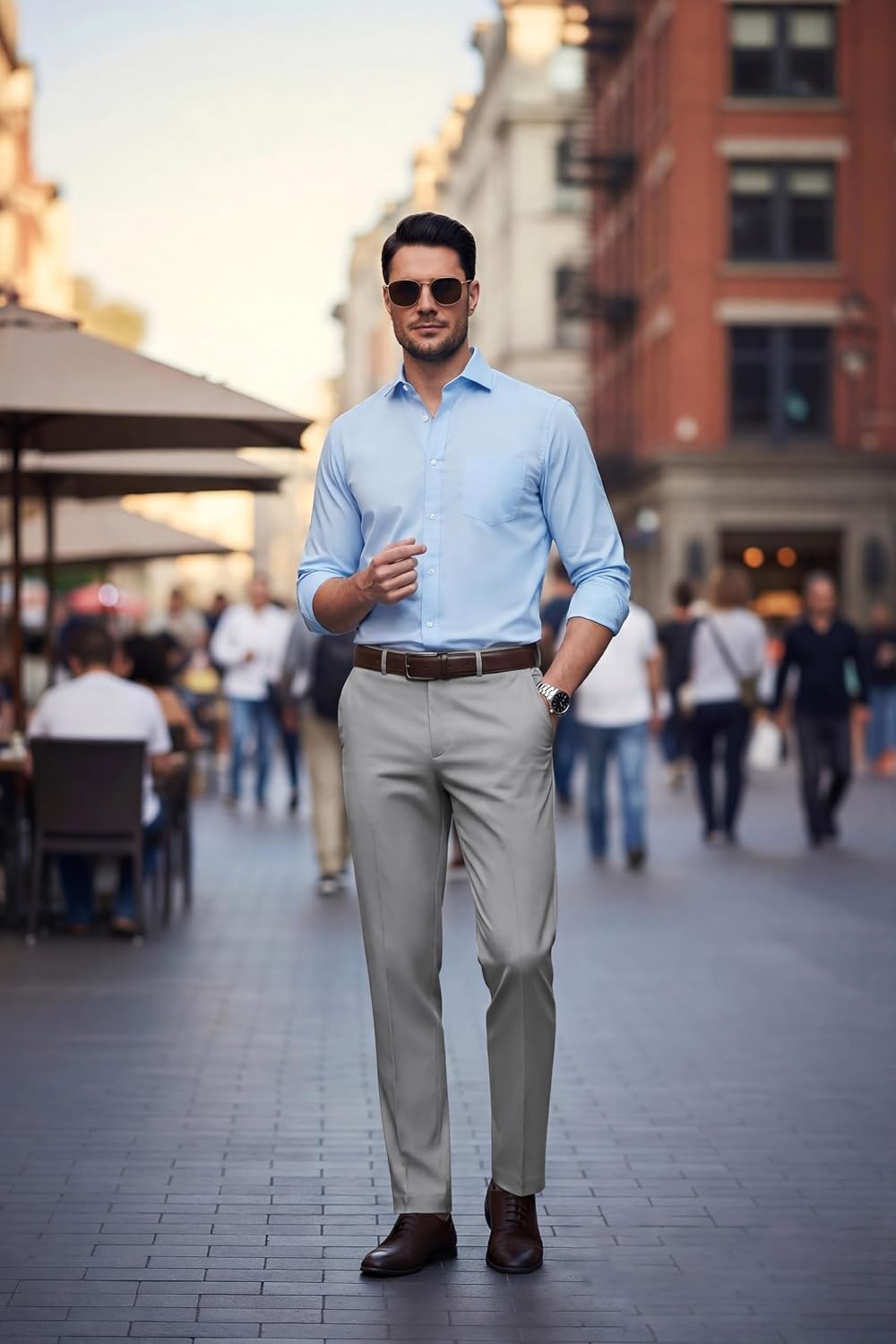 image:imageCOOFANDY Men Dress Pants Slim Fit Suit Pants Expandable Waist Casual Slacks Business Formal Trousers Tuxedo Pant Wrinkle Free Flat Front Straight Leg Modern Style Office Work Wedding Dinner PartyLight Grey