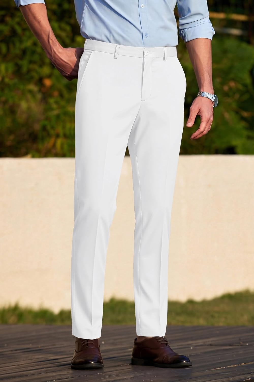 image:imageCOOFANDY Men Dress Pants Slim Fit Suit Pants Expandable Waist Casual Slacks Business Formal Trousers Tuxedo Pant Wrinkle Free Flat Front Straight Leg Modern Style Office Work Wedding Dinner PartyWhite