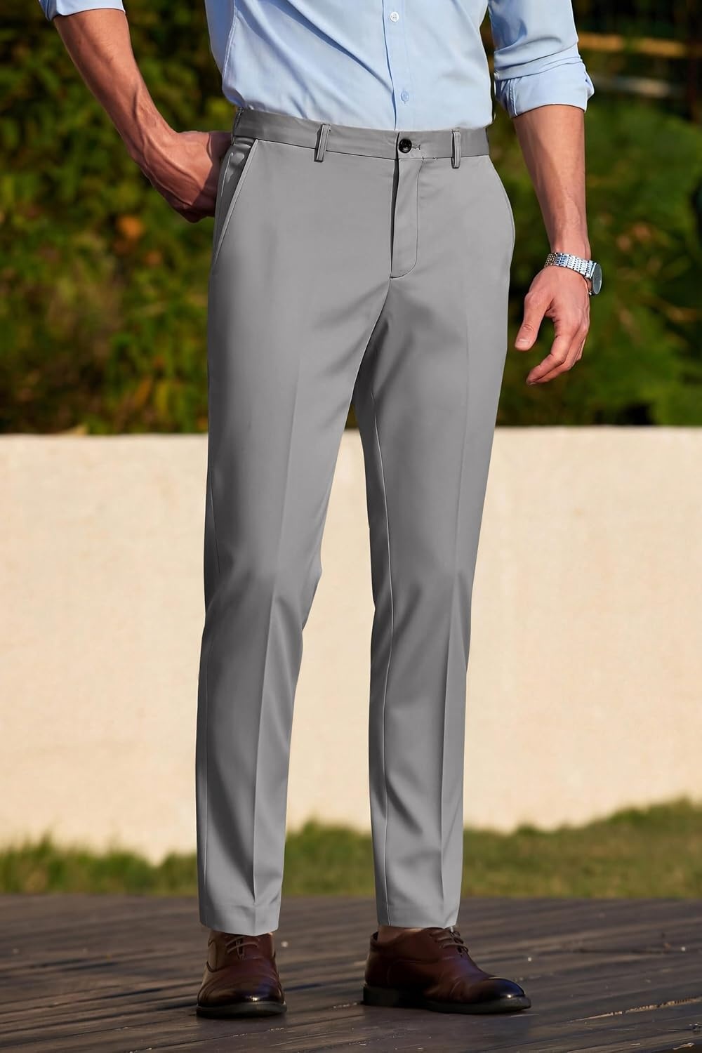 image:imageCOOFANDY Men Dress Pants Slim Fit Suit Pants Expandable Waist Casual Slacks Business Formal Trousers Tuxedo Pant Wrinkle Free Flat Front Straight Leg Modern Style Office Work Wedding Dinner PartyLight Grey