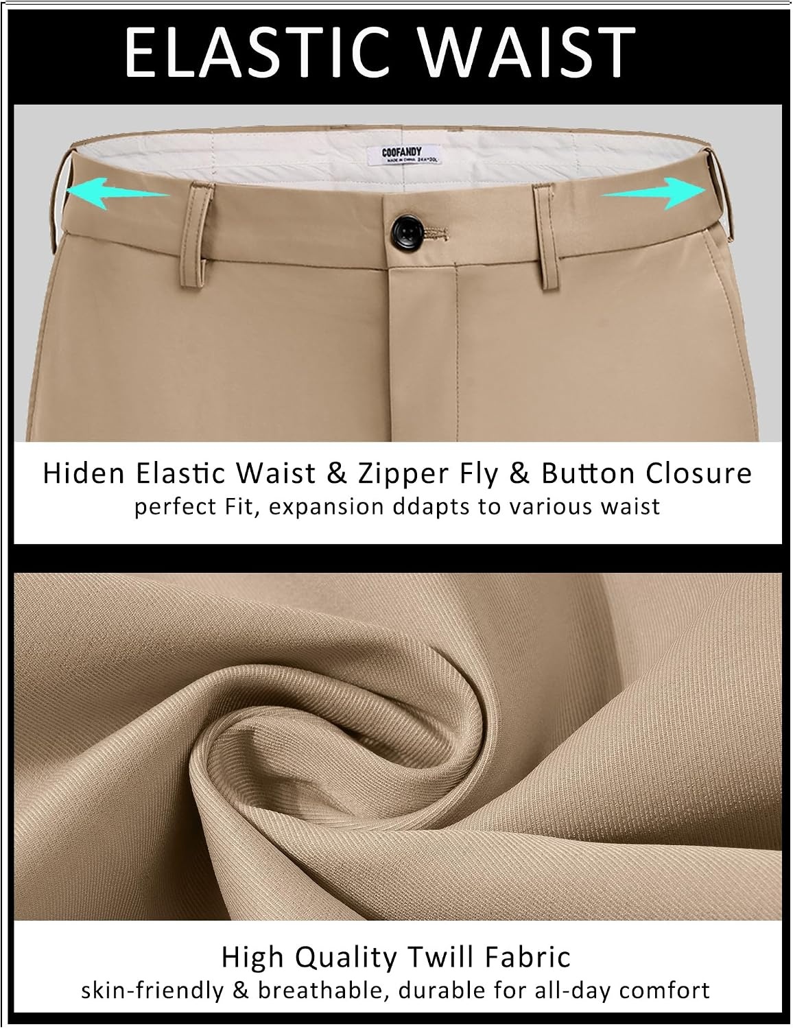 image:imageCOOFANDY Men Dress Pants Slim Fit Suit Pants Expandable Waist Casual Slacks Business Formal Trousers Tuxedo Pant Wrinkle Free Flat Front Straight Leg Modern Style Office Work Wedding Dinner PartyKhaki
