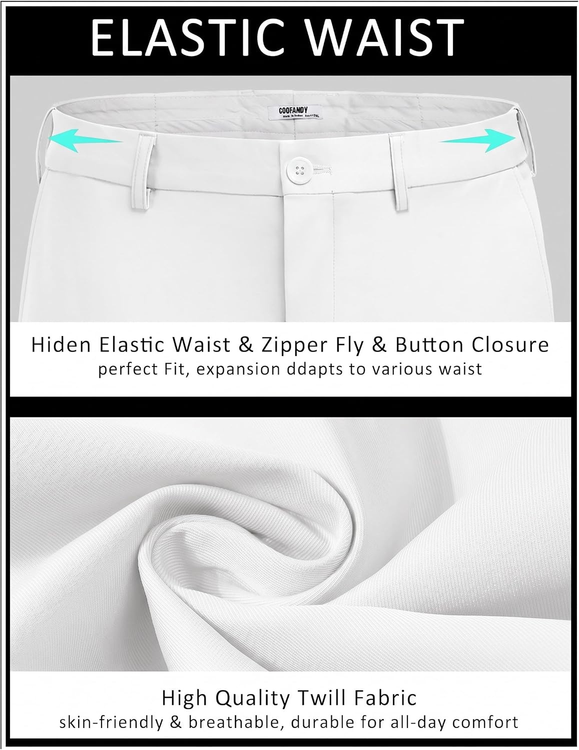 image:imageCOOFANDY Men Dress Pants Slim Fit Suit Pants Expandable Waist Casual Slacks Business Formal Trousers Tuxedo Pant Wrinkle Free Flat Front Straight Leg Modern Style Office Work Wedding Dinner PartyWhite