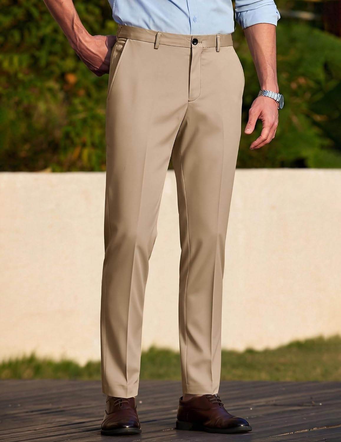 image:imageCOOFANDY Men Dress Pants Slim Fit Suit Pants Expandable Waist Casual Slacks Business Formal Trousers Tuxedo Pant Wrinkle Free Flat Front Straight Leg Modern Style Office Work Wedding Dinner PartyKhaki