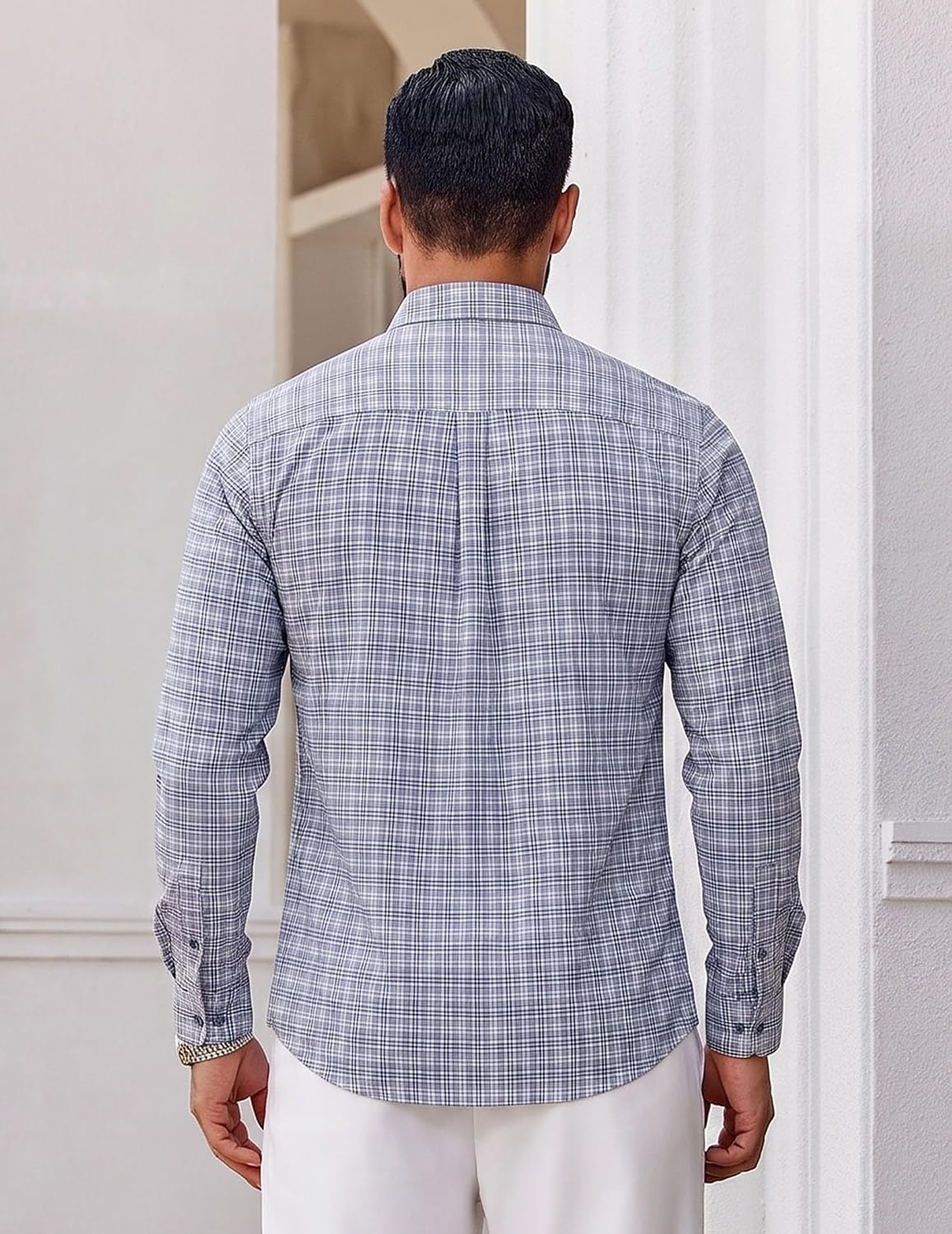 image:imageCOOFANDY Men Plaid Dress Shirts Long Sleeve Button Down Shirts Cotton Shirt Lightweight Dress Shirt Wrinkle Free Button Down Collar Classic Plaid Pattern Chest Pocket Casual Business ShirtsGrey Plaid
