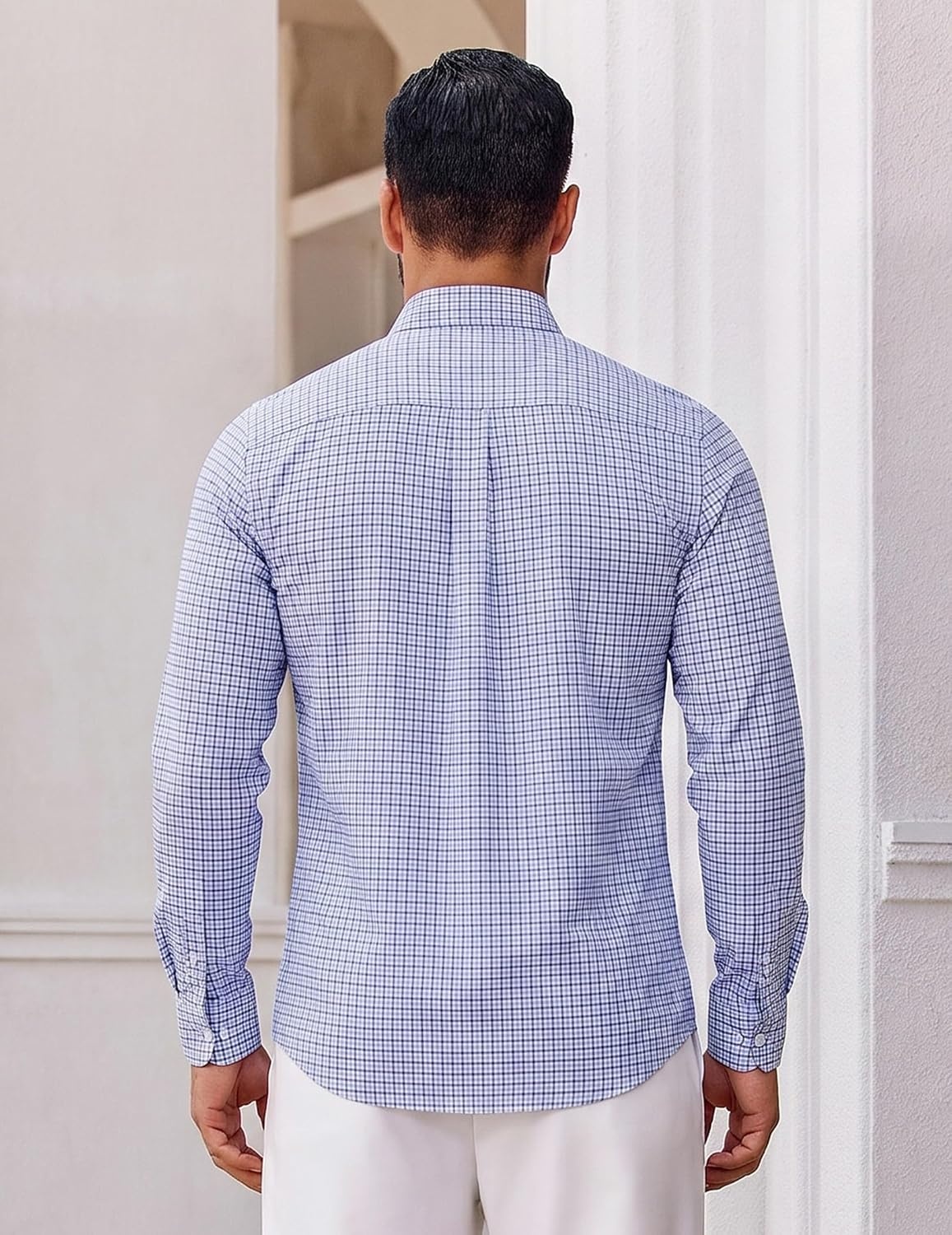 image:imageCOOFANDY Men Plaid Dress Shirts Long Sleeve Button Down Shirts Cotton Shirt Lightweight Dress Shirt Wrinkle Free Button Down Collar Classic Plaid Pattern Chest Pocket Casual Business ShirtsWhite Blue Plaid