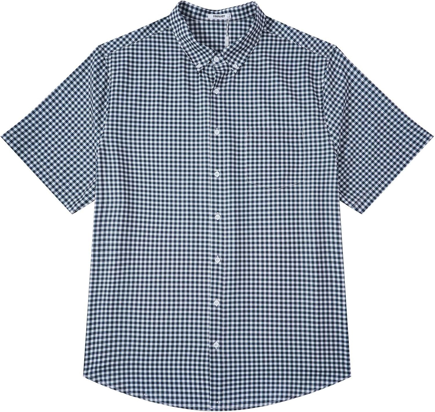 image:imageCOOFANDY Mens Big and Tall Short Sleeve Casual Button Down Plaid ShirtBlackwhite