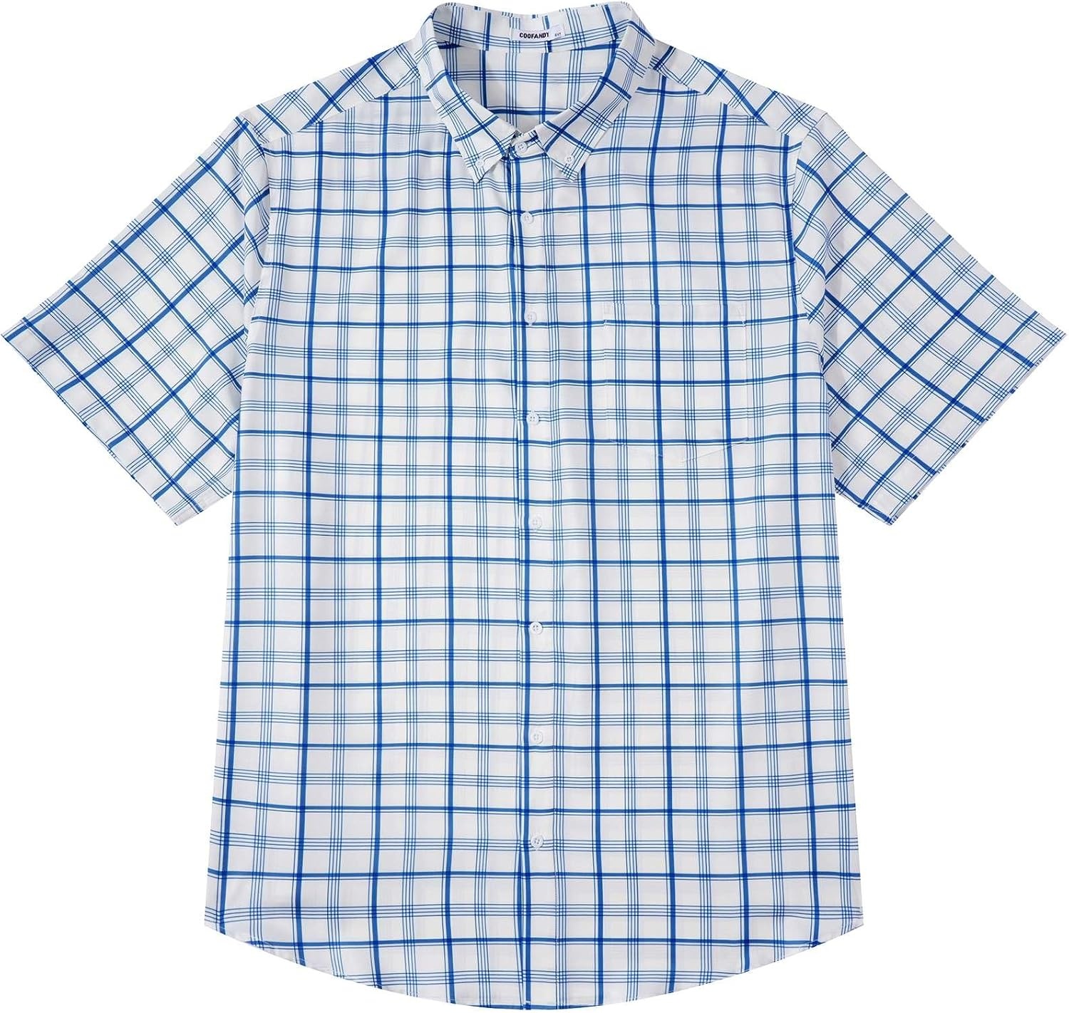 image:imageCOOFANDY Mens Big and Tall Short Sleeve Casual Button Down Plaid ShirtWhitenavy
