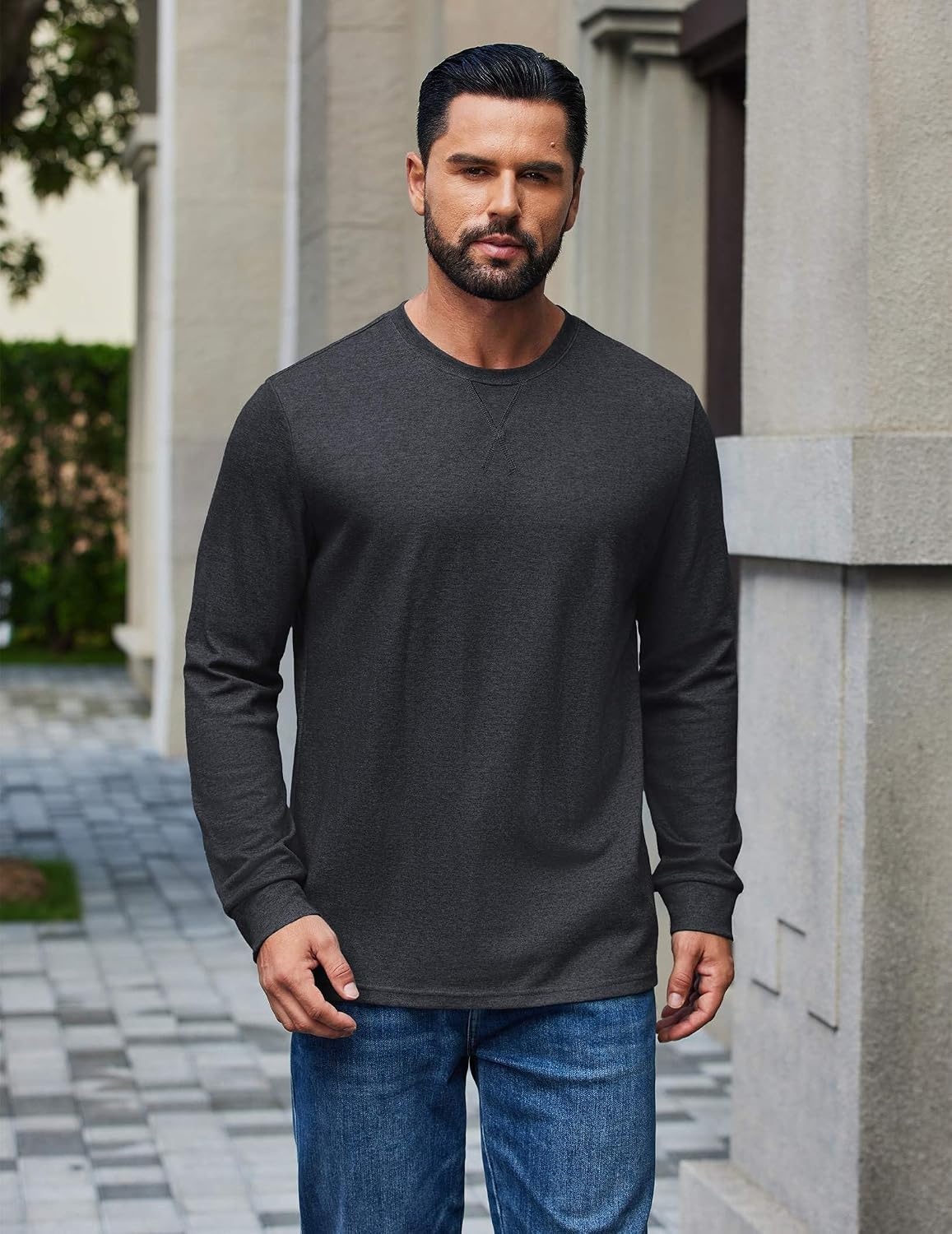 image:imageCOOFANDY Mens Long Sleeve T Shirt Cotton Blend Casual Tee Shirts Basic Crew Neck T Shirt for Daily WearLayering Lightweight amp Breathable Cozy amp Warm Preshrunk NoPillingDark Grey