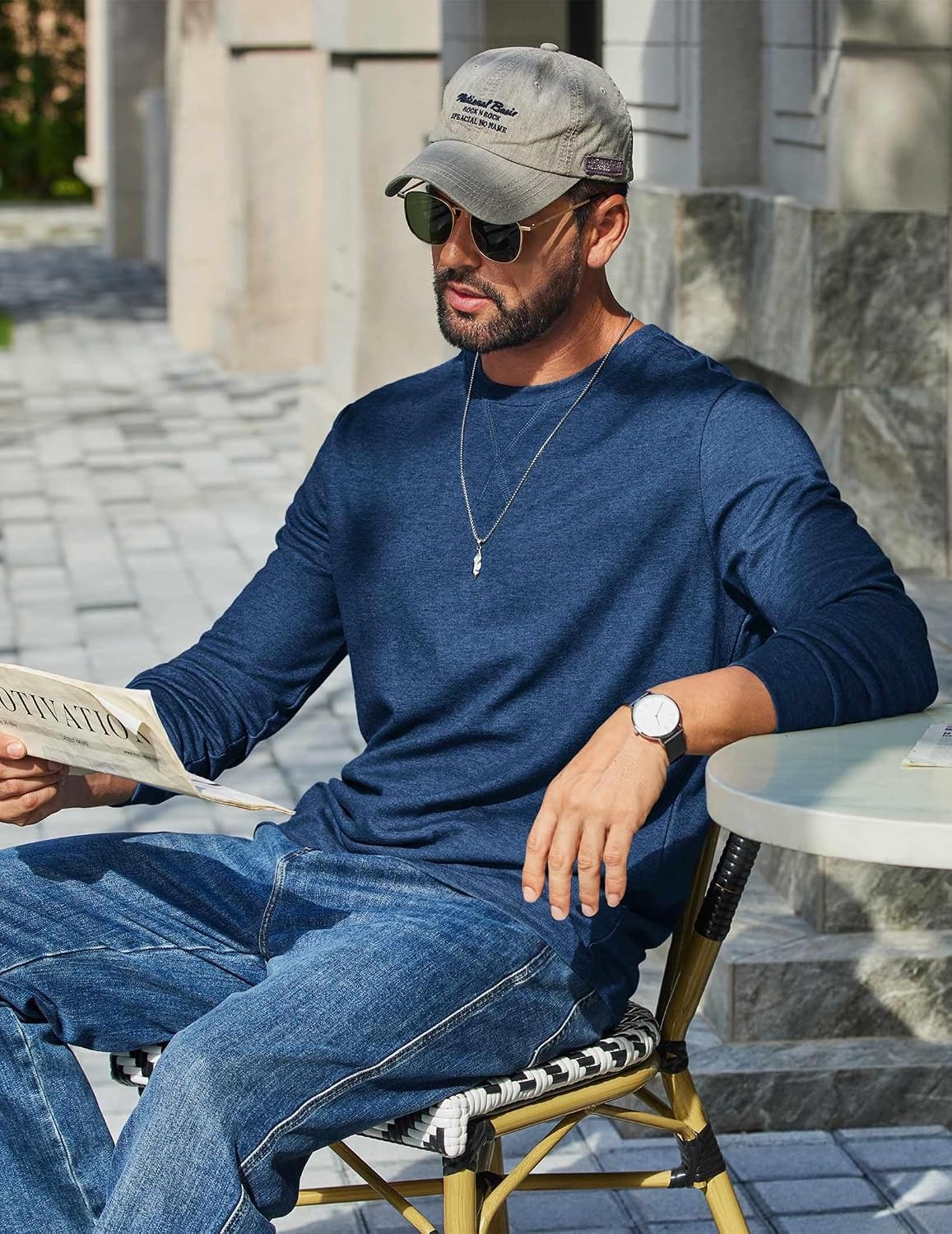 image:imageCOOFANDY Mens Long Sleeve T Shirt Cotton Blend Casual Tee Shirts Basic Crew Neck T Shirt for Daily WearLayering Lightweight amp Breathable Cozy amp Warm Preshrunk NoPillingBlue