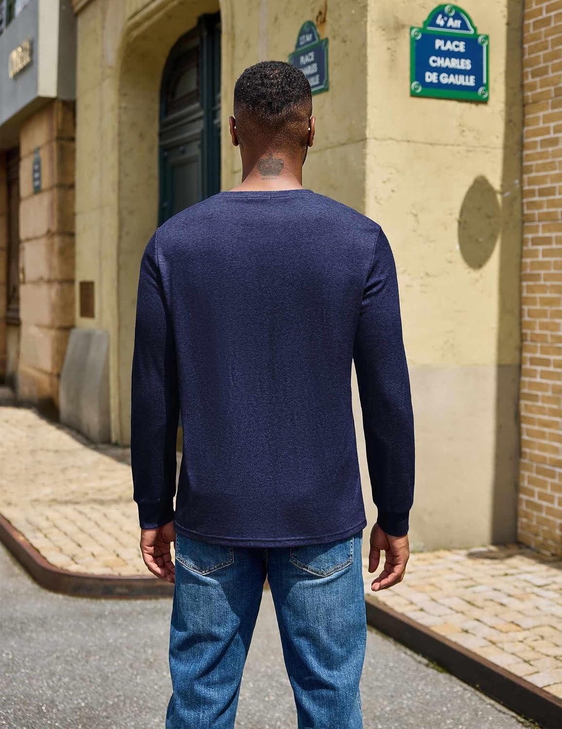 image:imageCOOFANDY Mens Long Sleeve T Shirt Cotton Blend Casual Tee Shirts Basic Crew Neck T Shirt for Daily WearLayering Lightweight amp Breathable Cozy amp Warm Preshrunk NoPillingNavy Blue