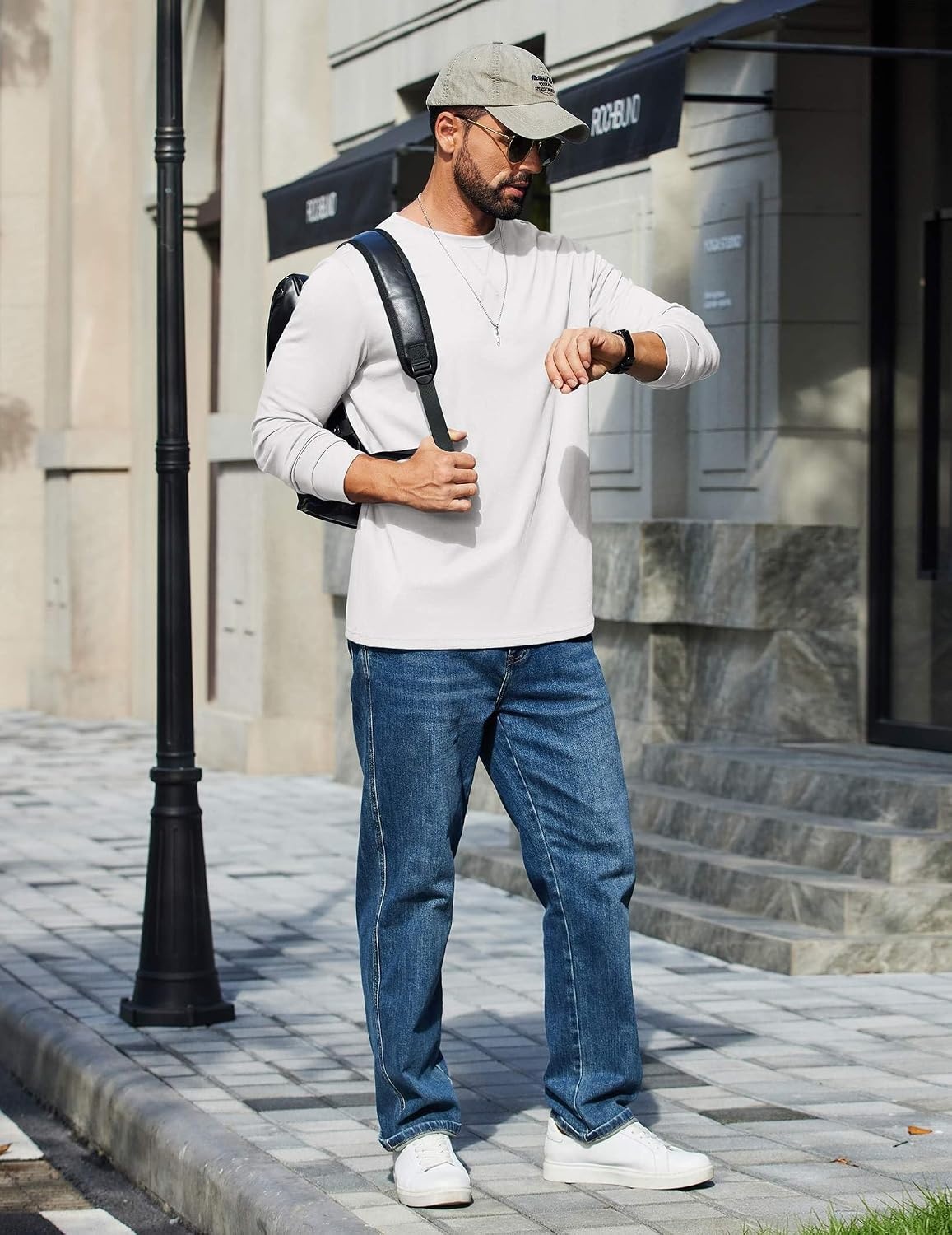 image:imageCOOFANDY Mens Long Sleeve T Shirt Cotton Blend Casual Tee Shirts Basic Crew Neck T Shirt for Daily WearLayering Lightweight amp Breathable Cozy amp Warm Preshrunk NoPillingWhite