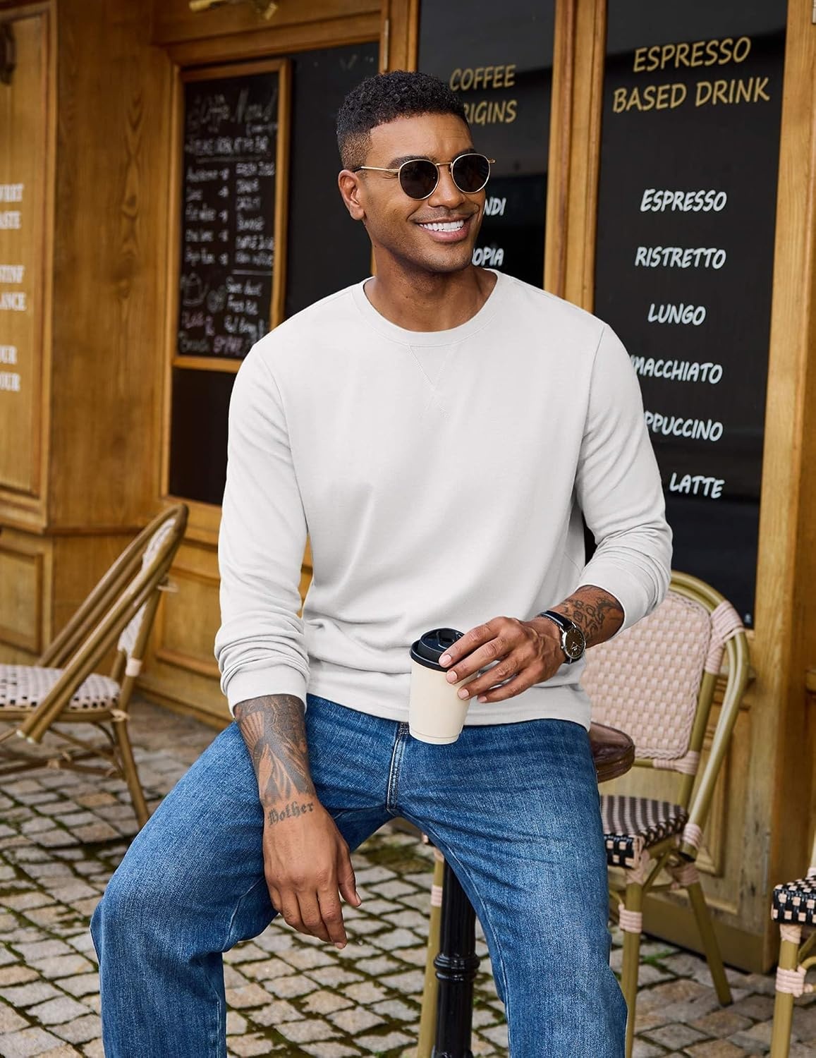 image:imageCOOFANDY Mens Long Sleeve T Shirt Cotton Blend Casual Tee Shirts Basic Crew Neck T Shirt for Daily WearLayering Lightweight amp Breathable Cozy amp Warm Preshrunk NoPillingWhite