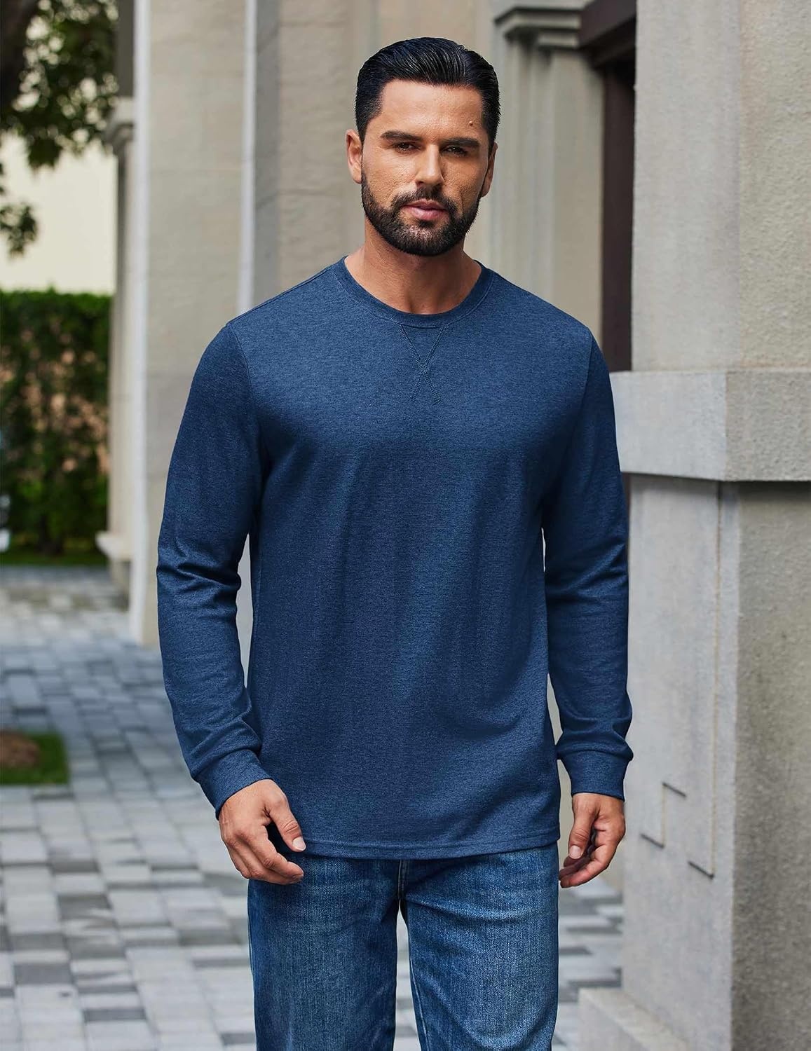 image:imageCOOFANDY Mens Long Sleeve T Shirt Cotton Blend Casual Tee Shirts Basic Crew Neck T Shirt for Daily WearLayering Lightweight amp Breathable Cozy amp Warm Preshrunk NoPillingBlue