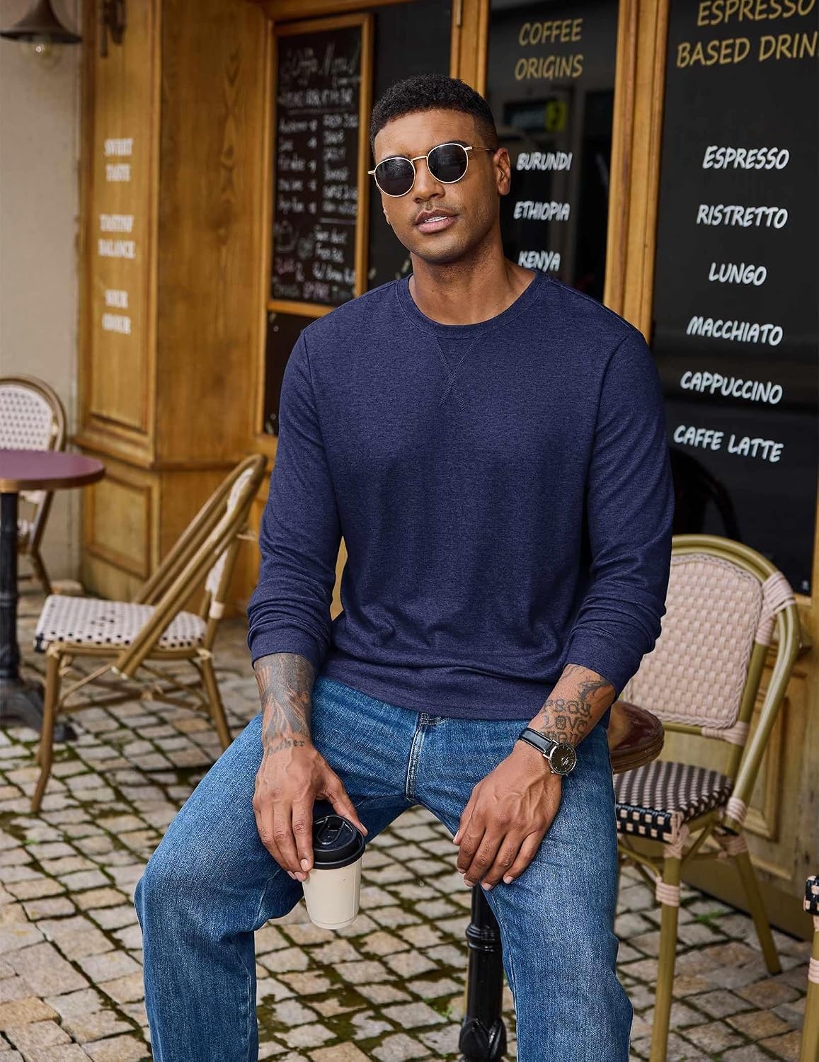 image:imageCOOFANDY Mens Long Sleeve T Shirt Cotton Blend Casual Tee Shirts Basic Crew Neck T Shirt for Daily WearLayering Lightweight amp Breathable Cozy amp Warm Preshrunk NoPillingNavy Blue