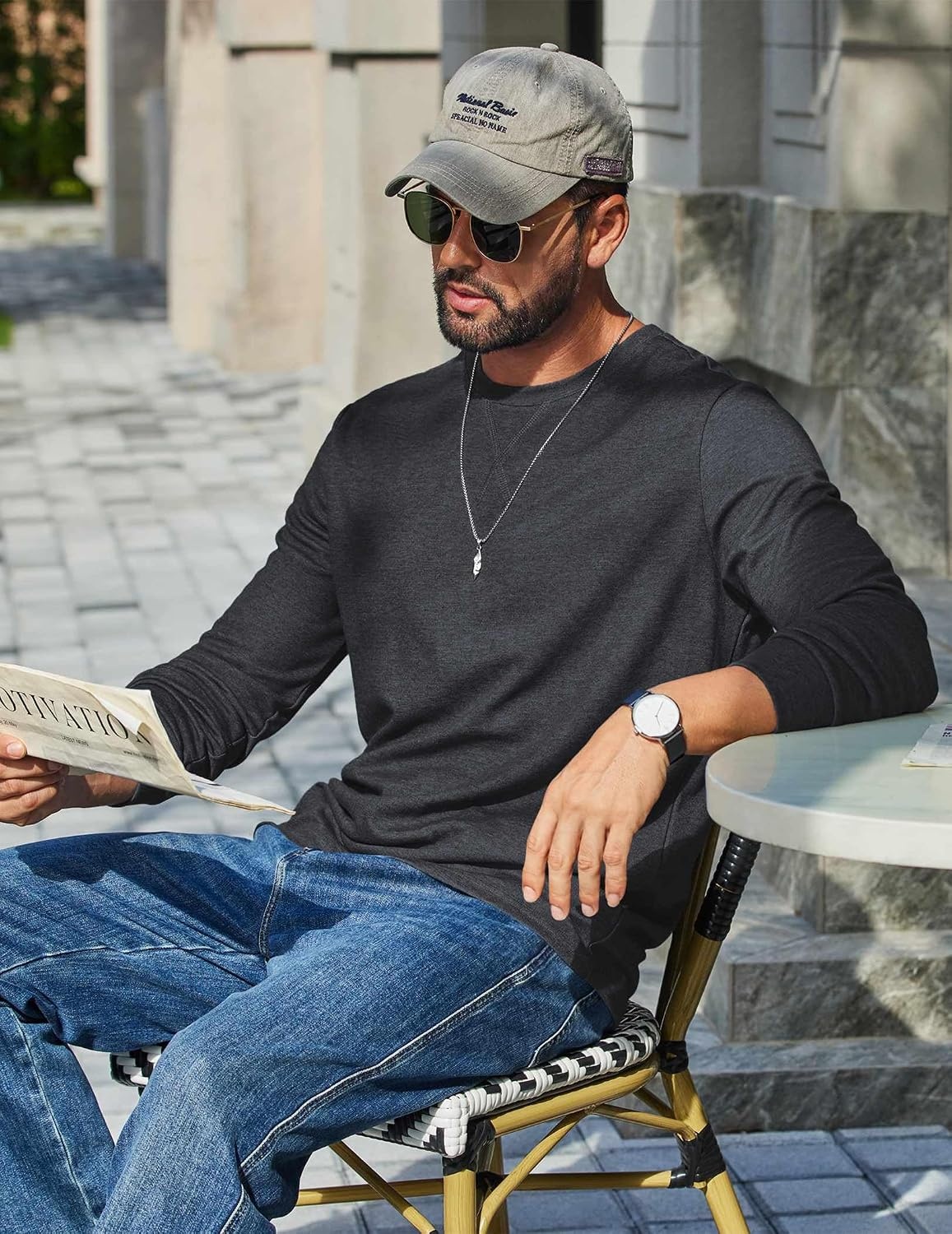 image:imageCOOFANDY Mens Long Sleeve T Shirt Cotton Blend Casual Tee Shirts Basic Crew Neck T Shirt for Daily WearLayering Lightweight amp Breathable Cozy amp Warm Preshrunk NoPillingDark Grey