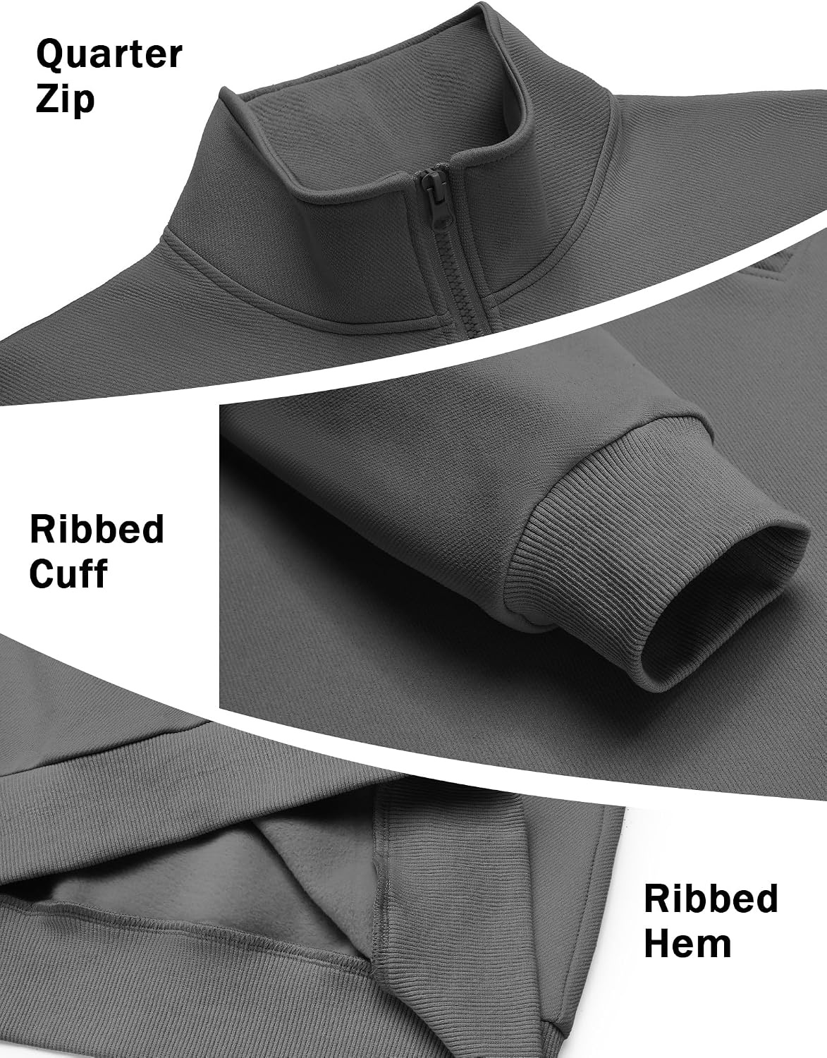 image:imageCOOFANDY Mens Quarter Zip Sweatshirt Fleece Mock Neck Casual Sweater Fleece Lined Drop Shoulder Relaxed Fit Ribbed Cuffs Ribbed Hem Warm Lining Long Sleeve Daily Wear Fall Winter FashionDark Grey