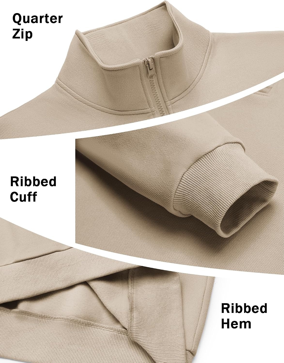 image:imageCOOFANDY Mens Quarter Zip Sweatshirt Fleece Mock Neck Casual Sweater Fleece Lined Drop Shoulder Relaxed Fit Ribbed Cuffs Ribbed Hem Warm Lining Long Sleeve Daily Wear Fall Winter FashionLight Khaki