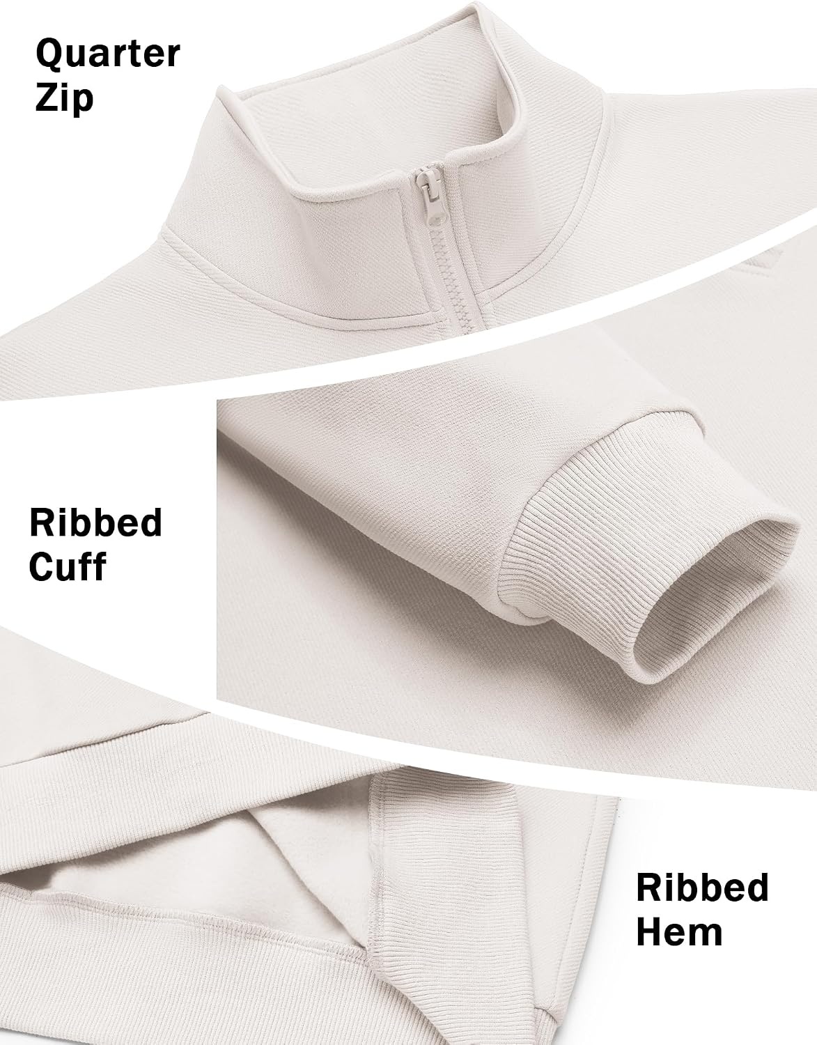 image:imageCOOFANDY Mens Quarter Zip Sweatshirt Fleece Mock Neck Casual Sweater Fleece Lined Drop Shoulder Relaxed Fit Ribbed Cuffs Ribbed Hem Warm Lining Long Sleeve Daily Wear Fall Winter FashionWhite