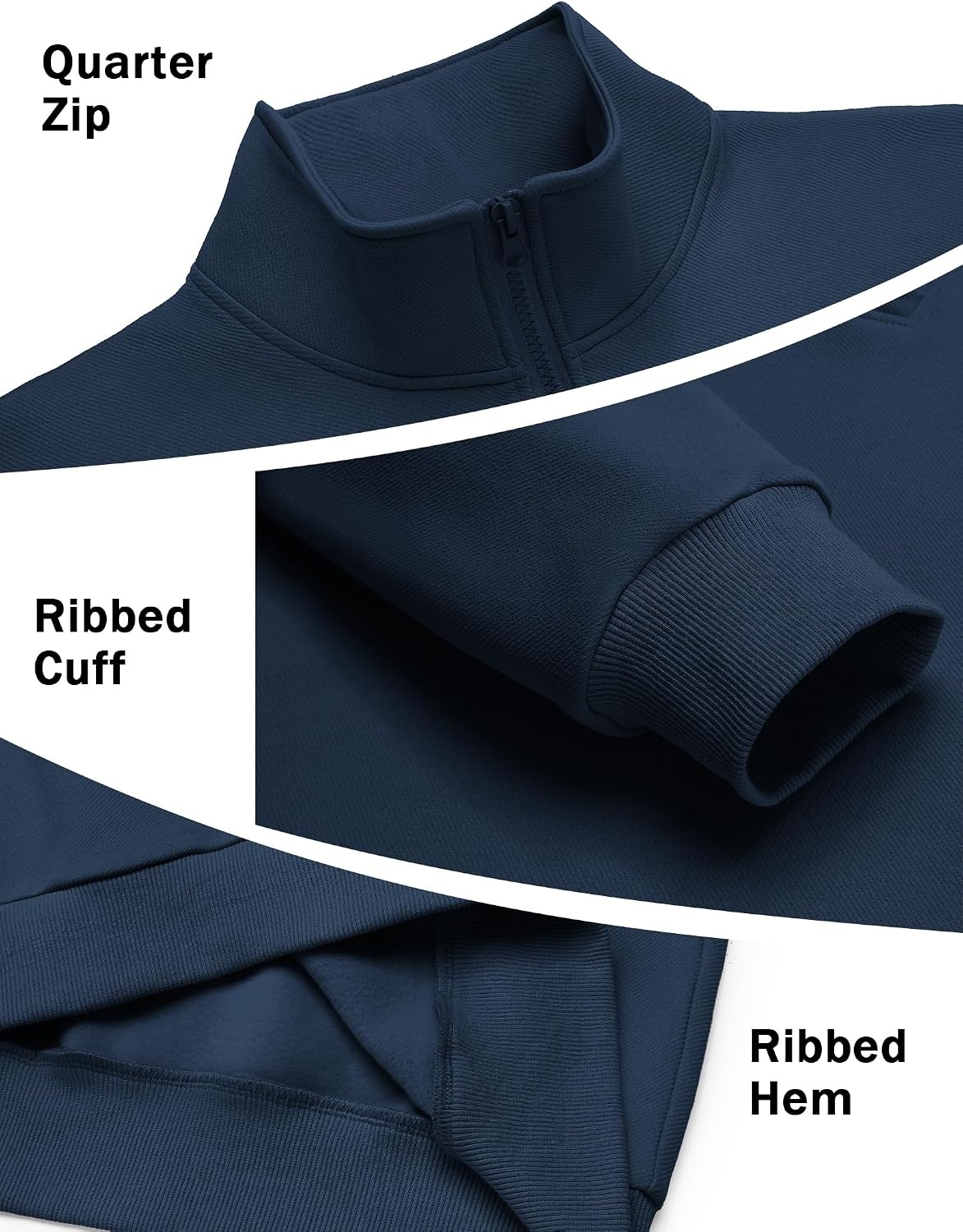 image:imageCOOFANDY Mens Quarter Zip Sweatshirt Fleece Mock Neck Casual Sweater Fleece Lined Drop Shoulder Relaxed Fit Ribbed Cuffs Ribbed Hem Warm Lining Long Sleeve Daily Wear Fall Winter FashionNavy Blue