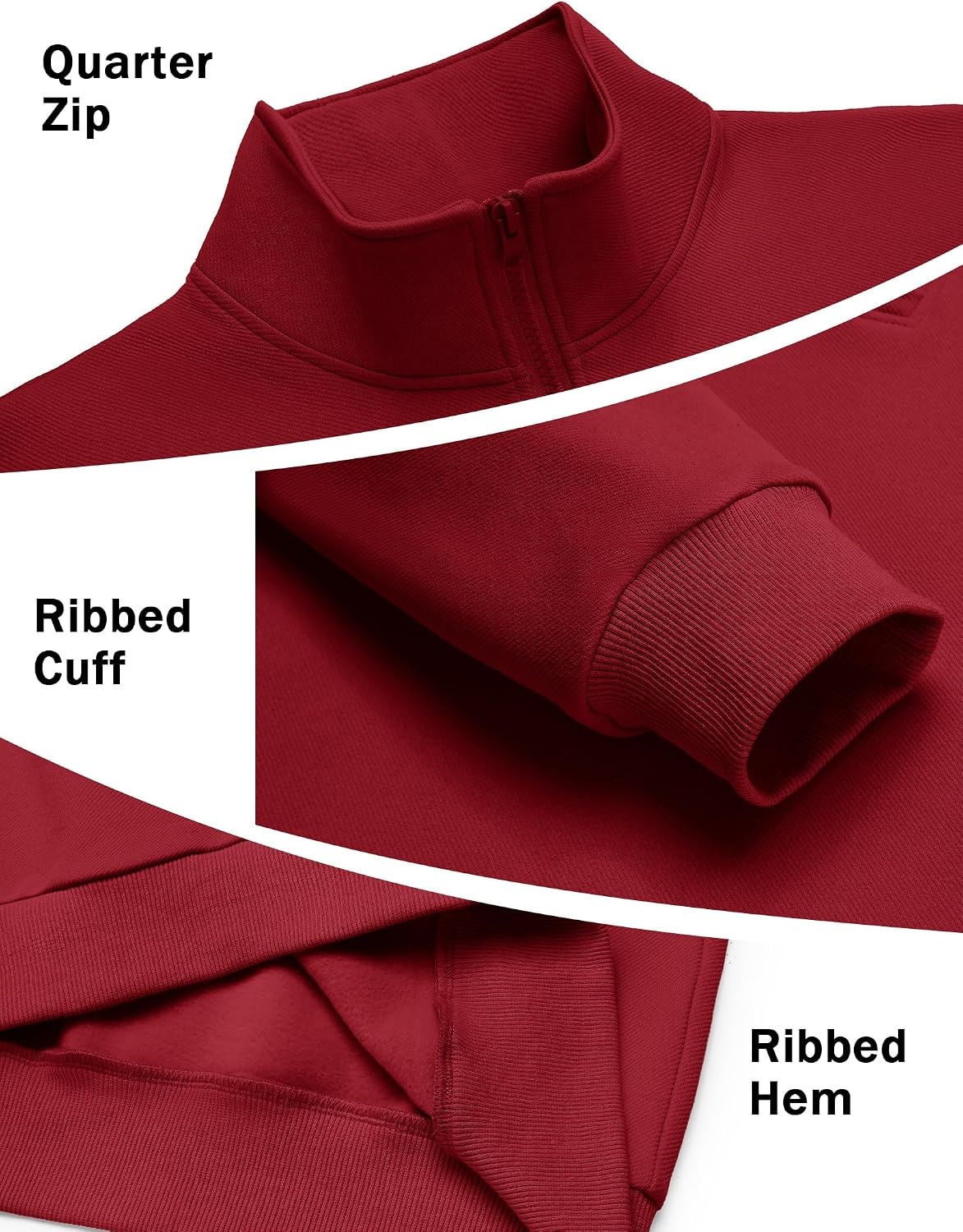 image:imageCOOFANDY Mens Quarter Zip Sweatshirt Fleece Mock Neck Casual Sweater Fleece Lined Drop Shoulder Relaxed Fit Ribbed Cuffs Ribbed Hem Warm Lining Long Sleeve Daily Wear Fall Winter FashionWine Red