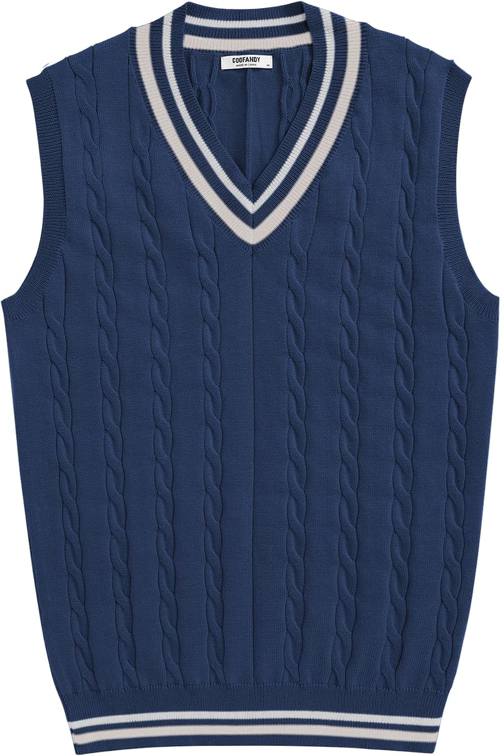 image:imageCOOFANDY Mens Sweater Vest V Neck Casual Sleeveless Knit Pullover Sweater Classic Cable Knitted Striped VNeck Lightweight Stylish Basic Regular Fit Casual Uniform Dress School Winter ChristmasNavy Blue
