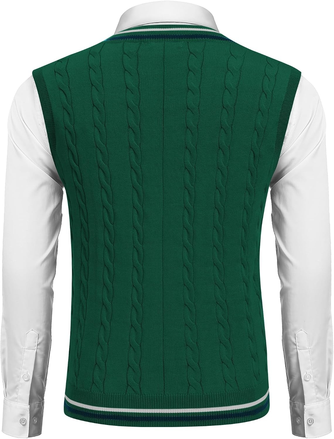 image:imageCOOFANDY Mens Sweater Vest V Neck Casual Sleeveless Knit Pullover Sweater Classic Cable Knitted Striped VNeck Lightweight Stylish Basic Regular Fit Casual Uniform Dress School Winter ChristmasGreen