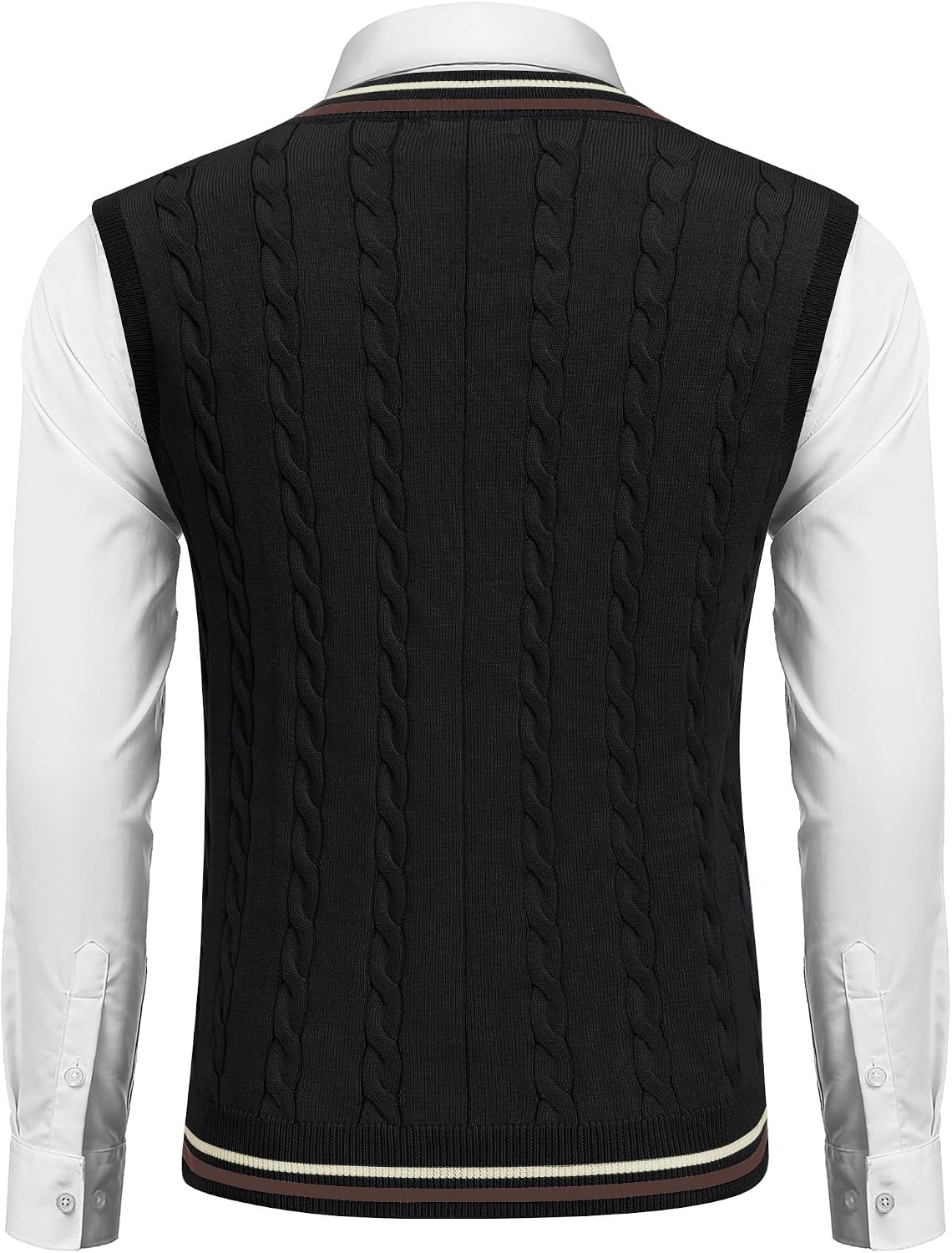 image:imageCOOFANDY Mens Sweater Vest V Neck Casual Sleeveless Knit Pullover Sweater Classic Cable Knitted Striped VNeck Lightweight Stylish Basic Regular Fit Casual Uniform Dress School Winter ChristmasWhite Navy Blue Red Stripe