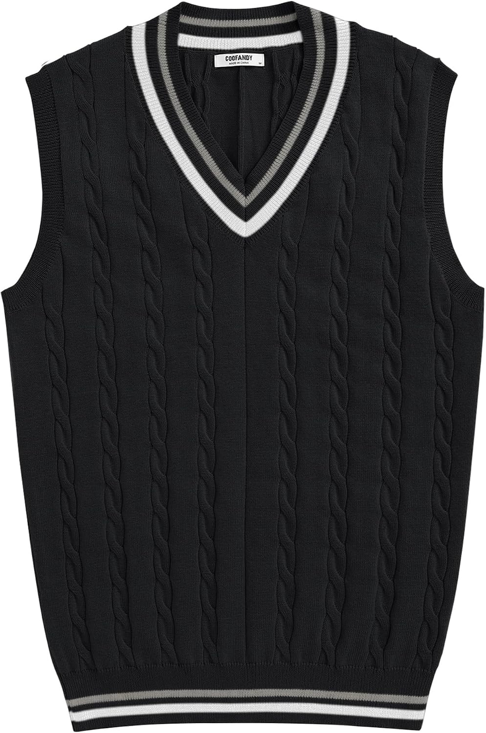 image:imageCOOFANDY Mens Sweater Vest V Neck Casual Sleeveless Knit Pullover Sweater Classic Cable Knitted Striped VNeck Lightweight Stylish Basic Regular Fit Casual Uniform Dress School Winter ChristmasBlack