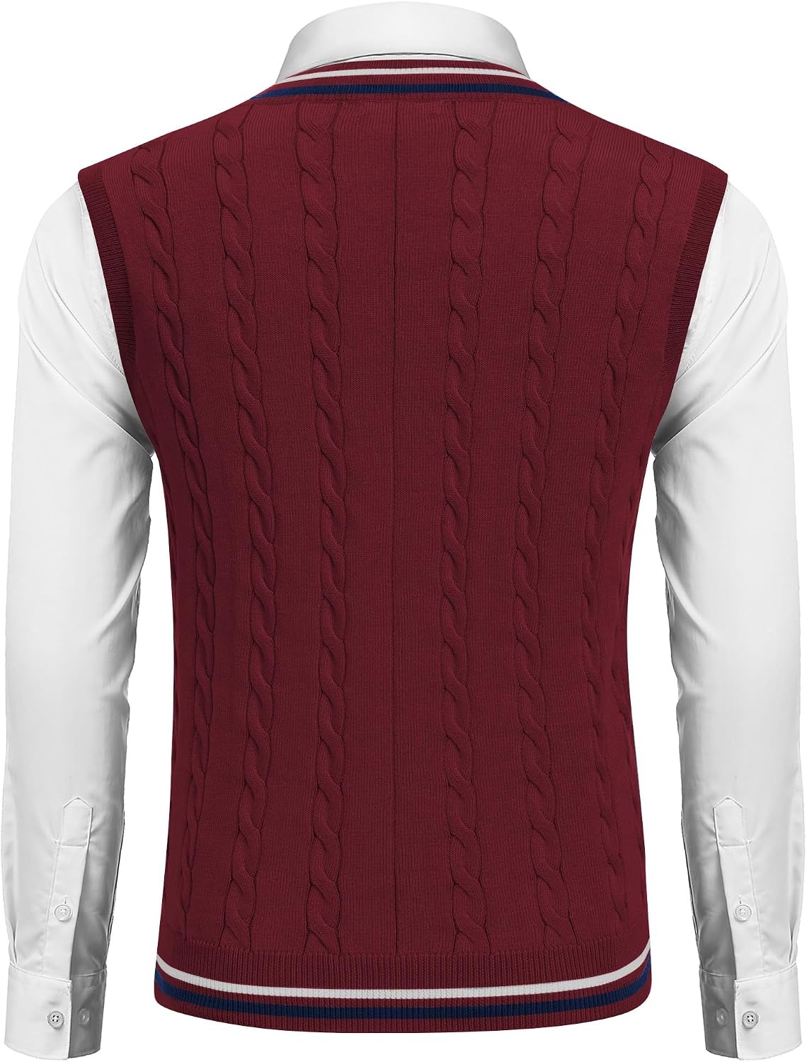image:imageCOOFANDY Mens Sweater Vest V Neck Casual Sleeveless Knit Pullover Sweater Classic Cable Knitted Striped VNeck Lightweight Stylish Basic Regular Fit Casual Uniform Dress School Winter ChristmasDark Red