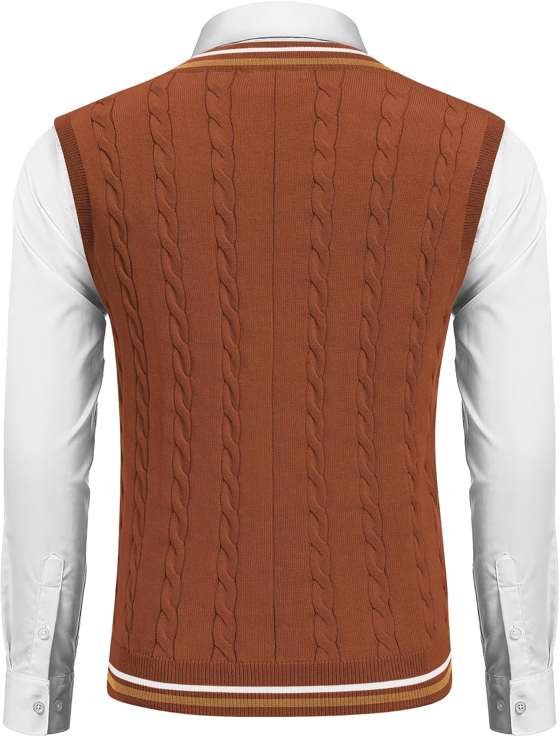 image:imageCOOFANDY Mens Sweater Vest V Neck Casual Sleeveless Knit Pullover Sweater Classic Cable Knitted Striped VNeck Lightweight Stylish Basic Regular Fit Casual Uniform Dress School Winter ChristmasCaramel